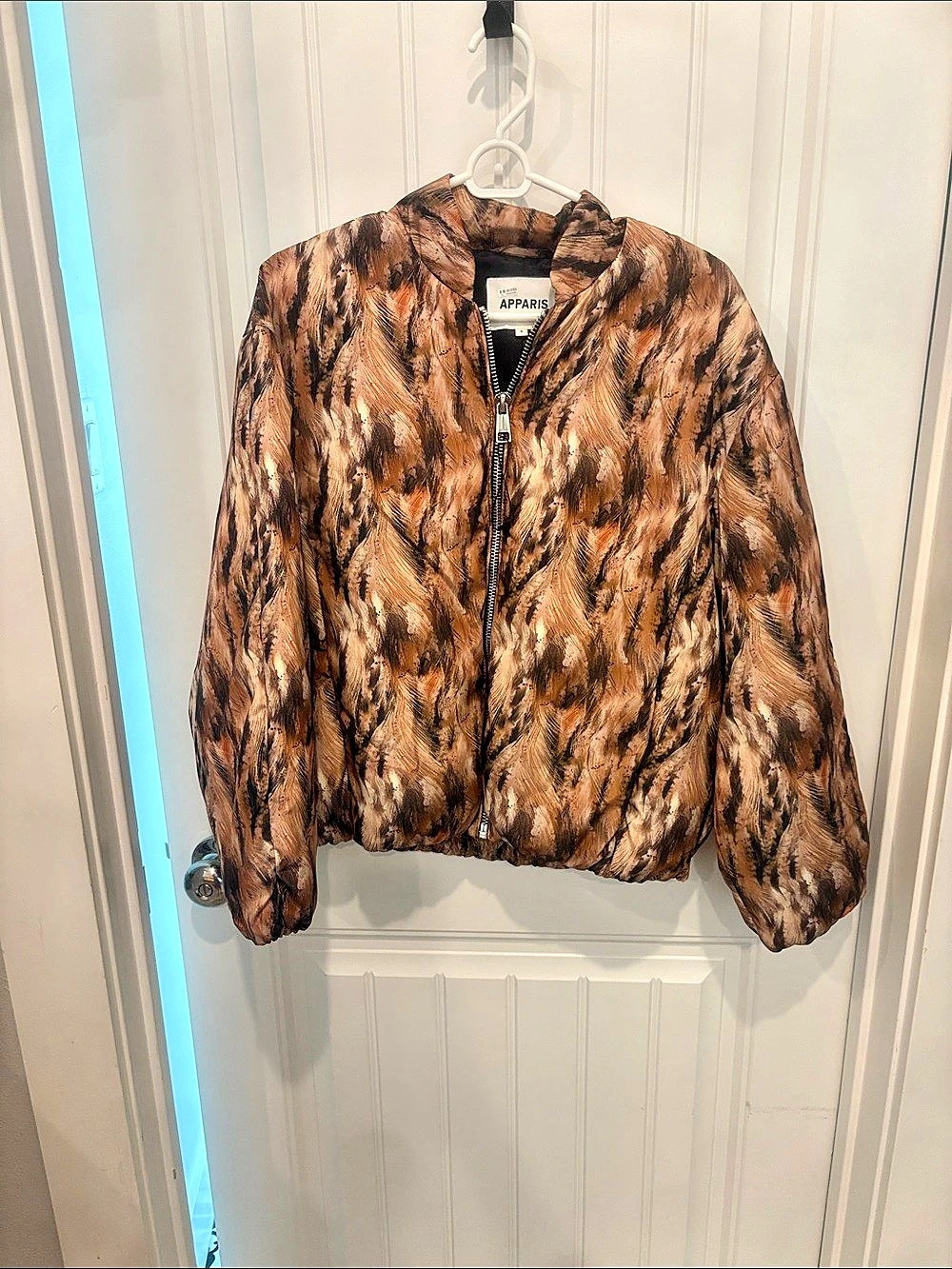 APPARIS Leni Leopard Padded Bomber Jacket Brown & Black Small